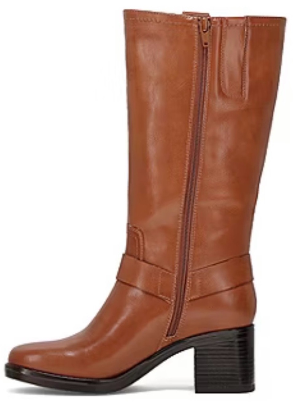 NIB Women’s Tan Mid-Calf Leather Block Heel Boots - Picture 3 of 5